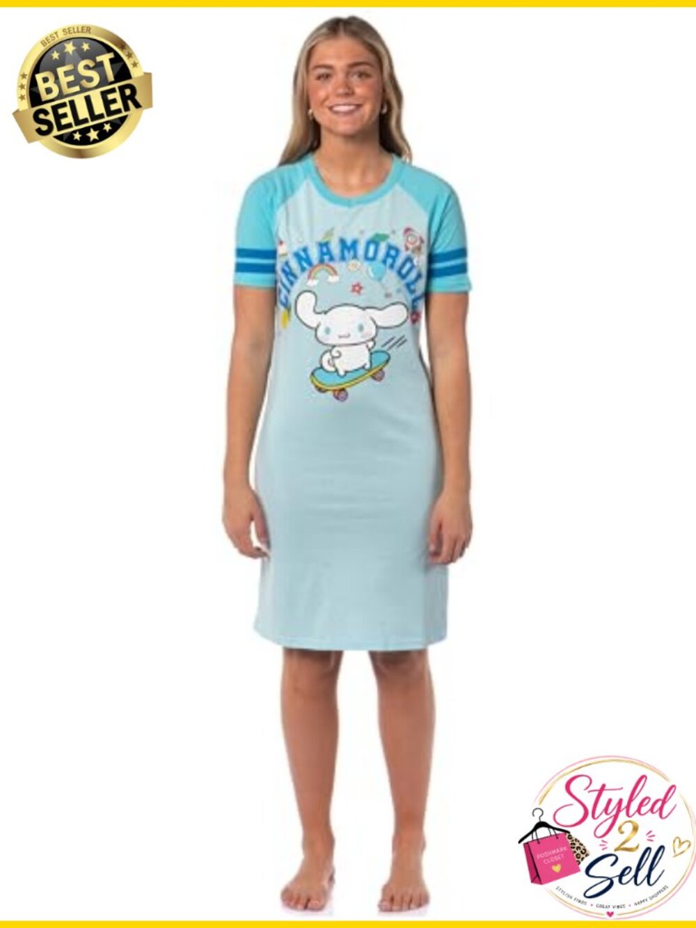 Cinnamoroll Varsity Sleep Shirt V-Neck Raglan Nightgown